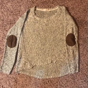 Black & Cream Marled Sweater with Elbow detail